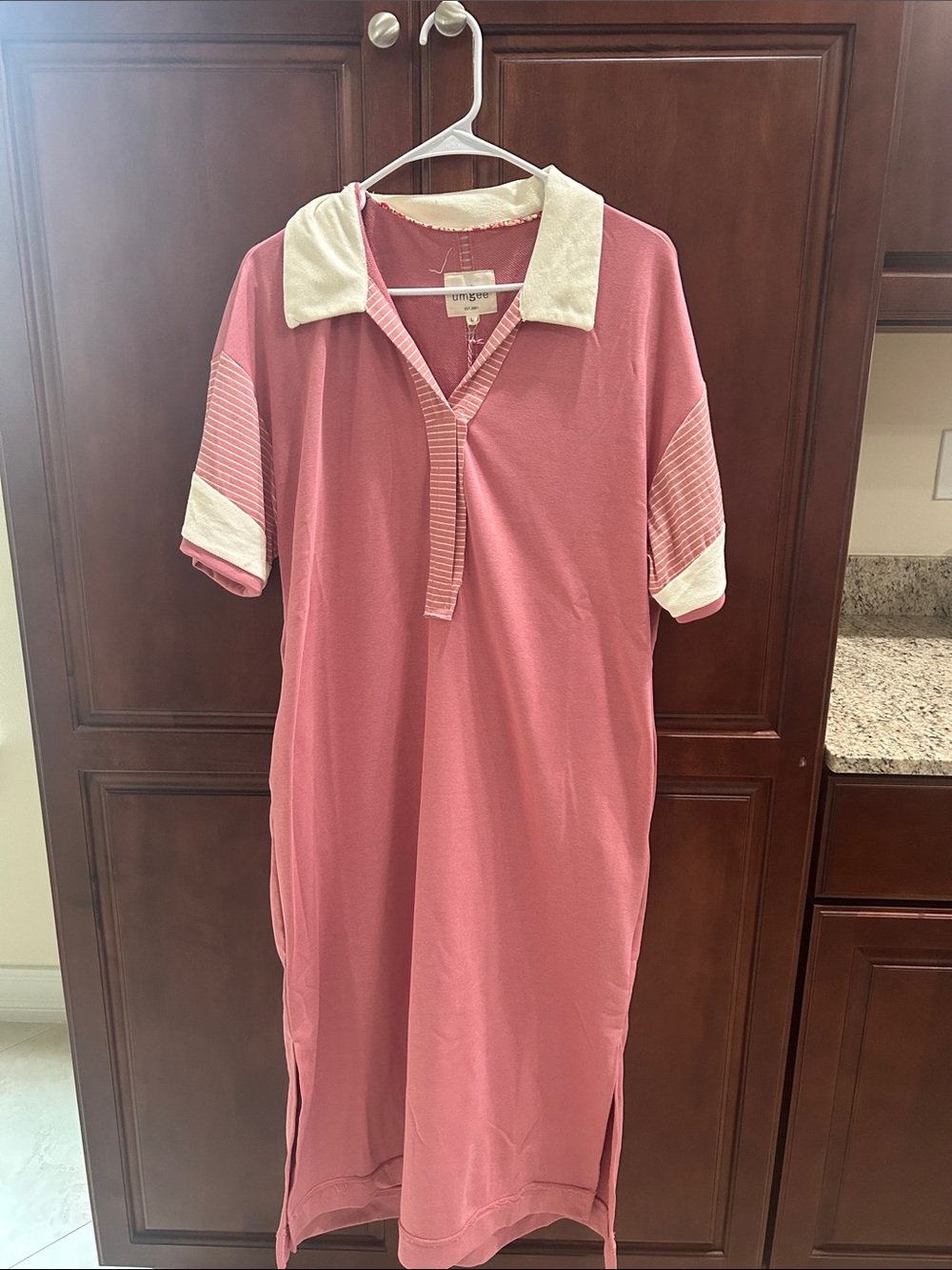 Umgee Rose Pink Polo Dress with White Contrast Collar